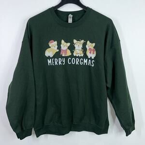 Gildan Green Merry Corgmas holiday ugly sweater plus size 2XL